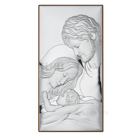 Obrazek srebrny Świeta Rodzina w białej ramce