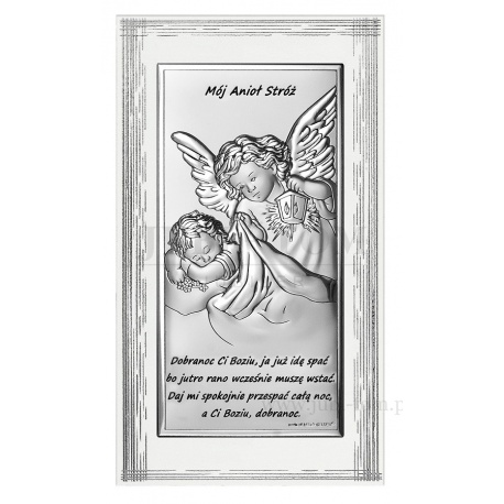 Obrazek srebrny Anioł Stróż z modlitwą