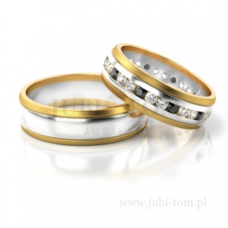Obraczki ślubne białe złoto + żółte złoto z kamieniami
